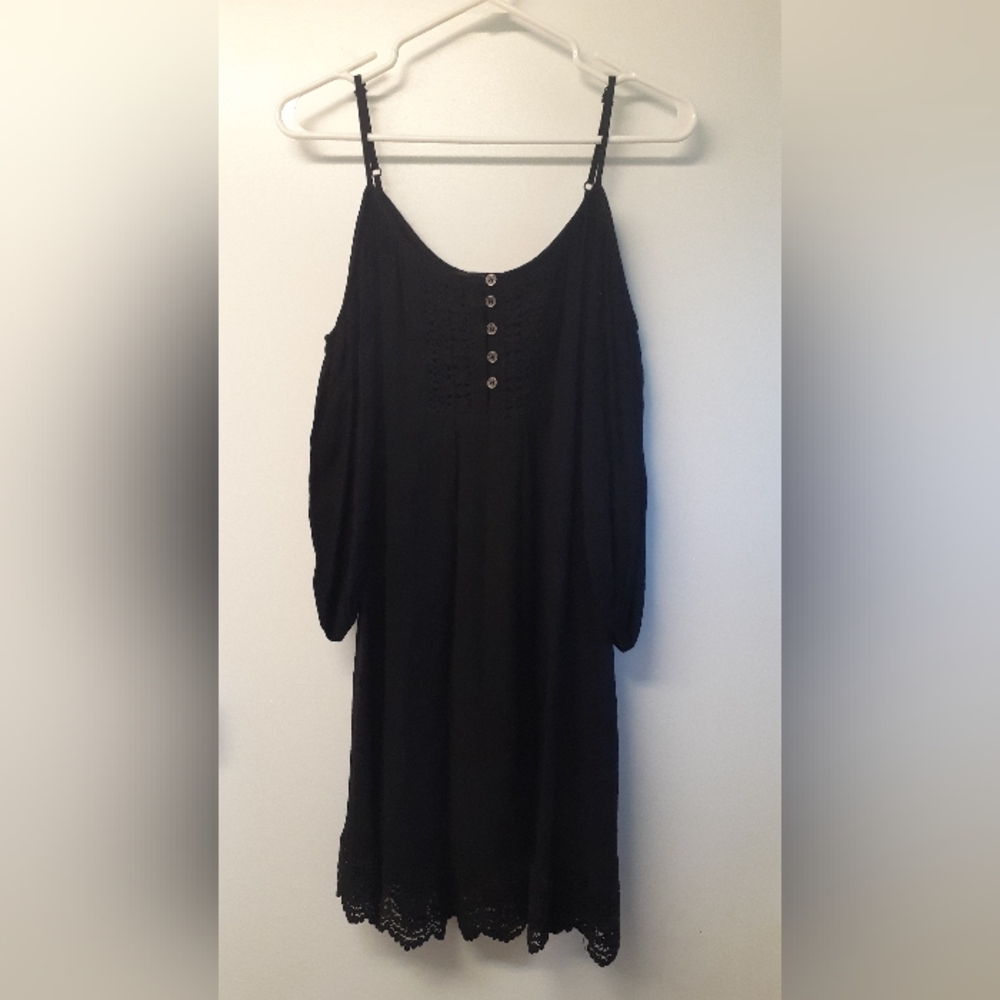 Black spaghetti strap/cold shoulder style dress - Forever 21 brand - size small.